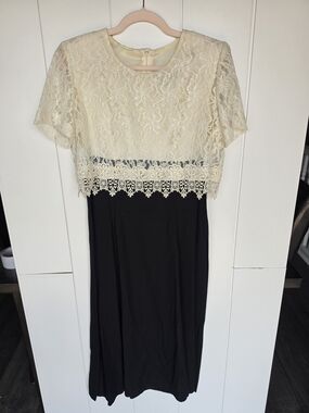 Ivory Lace Bodice Black Midi Dress